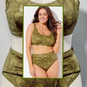GABIFRESH WOMENS GREEN SNAKESKIN TWO PIECE BATHING SUIT 14